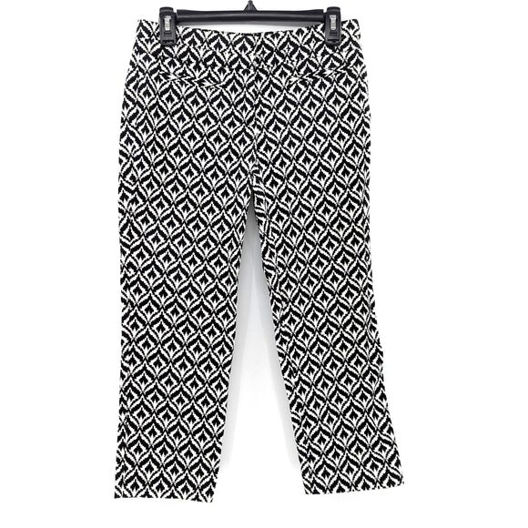 NY&CO Black White Patterned Abstract Mid Rise Cropped Ankle Pants Size 2 - Picture 1 of 7